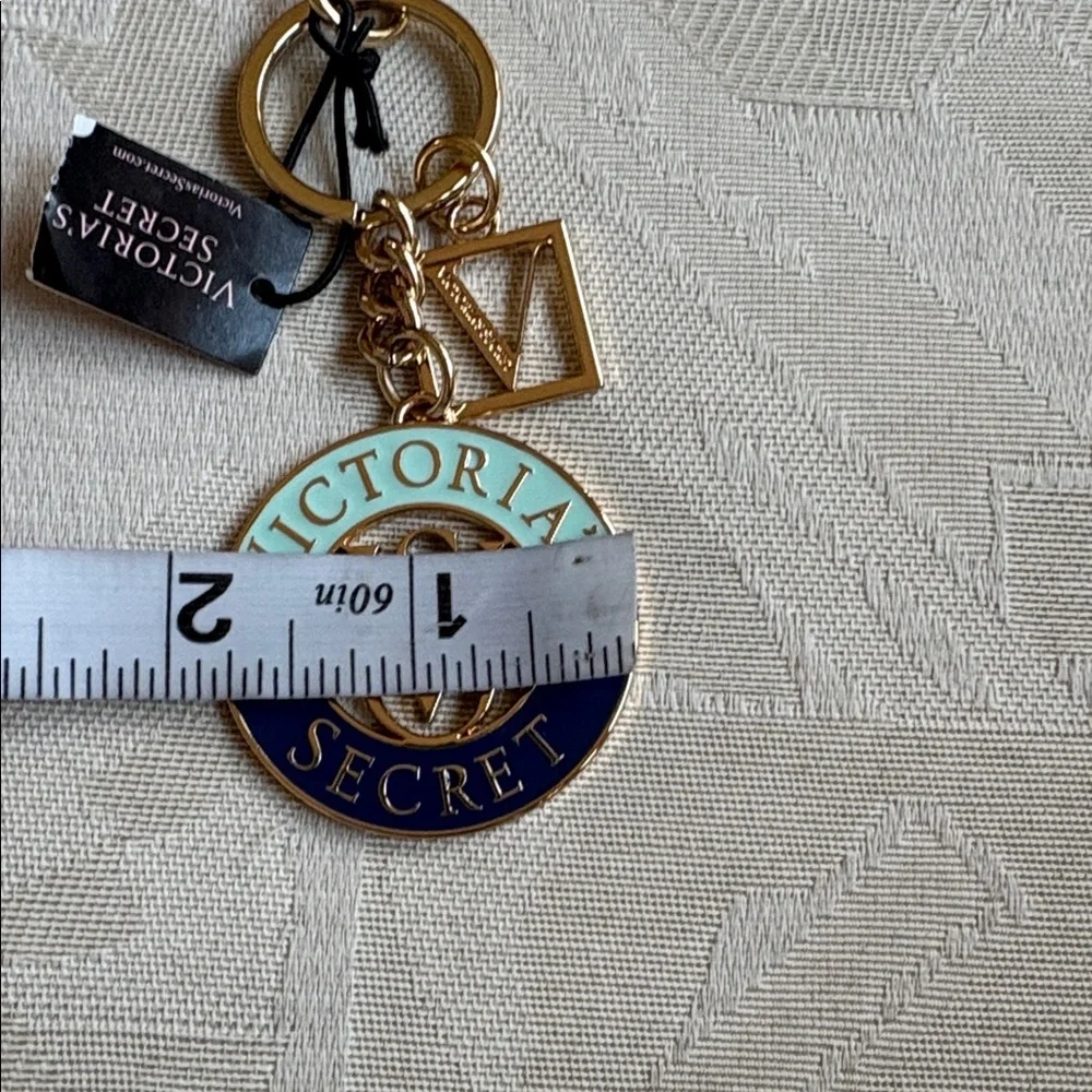 Victoria's Secret monogram Gold and Blue Key chain bag charm NWT
